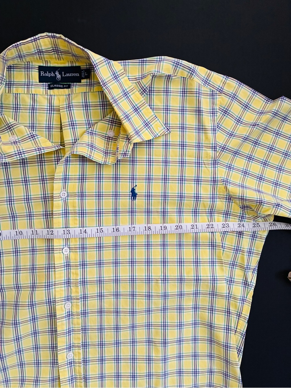 Ralph Lauren Yellow and Blue Plaid Short-Sleeve Button-Down Shirt men’s large - Picture 5 of 6